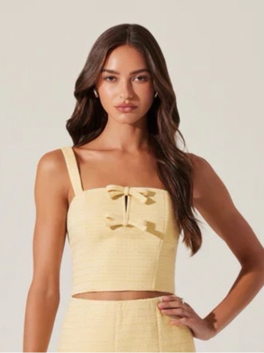 NEW ASTR kiona tweed bow top in yellow